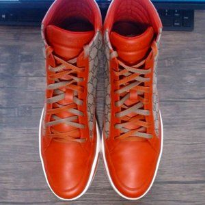 GUCCI GG SUPREME ORANGE LEATHER HIGH TOPS